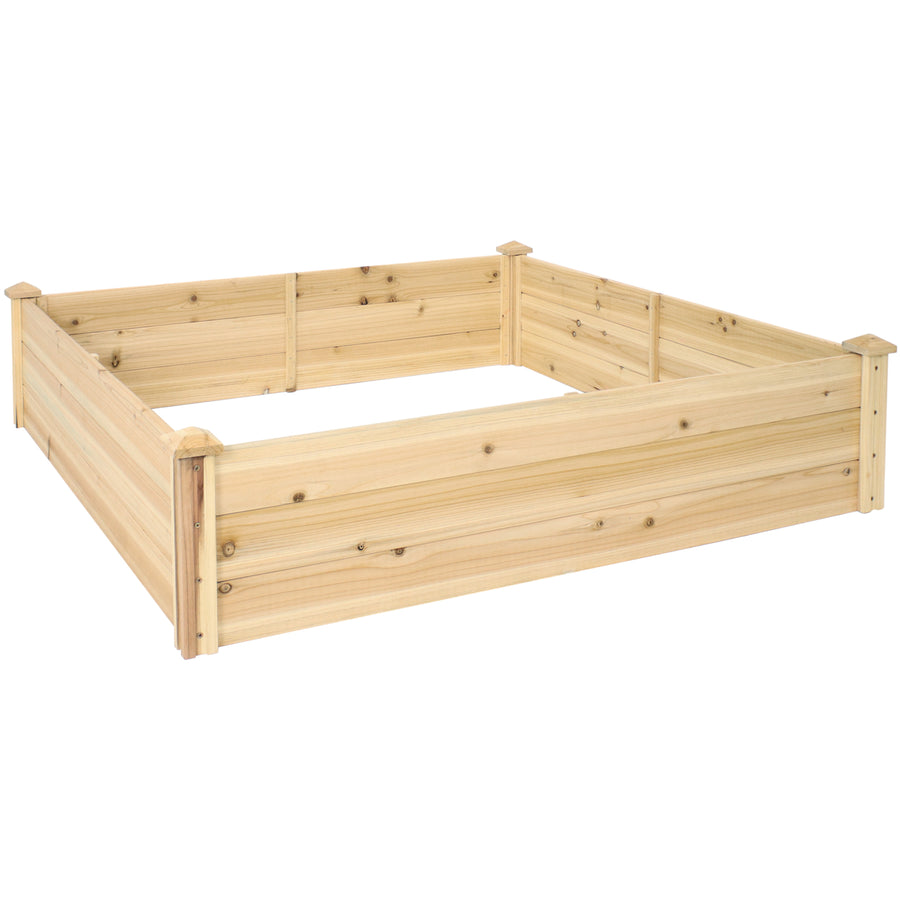 Sunnydaze Wooden Fir Square Raised Garden Bed - 48 in - Natural Image 1