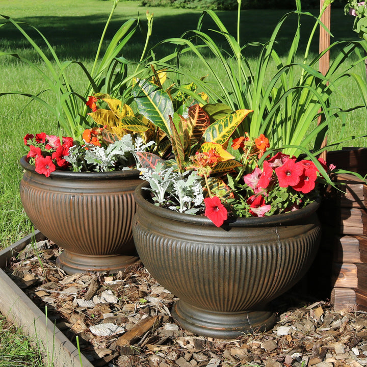 Sunnydaze 15 in Elizabeth Ribbed Urn Polyresin Planter - Rust - Set of 4 Image 4