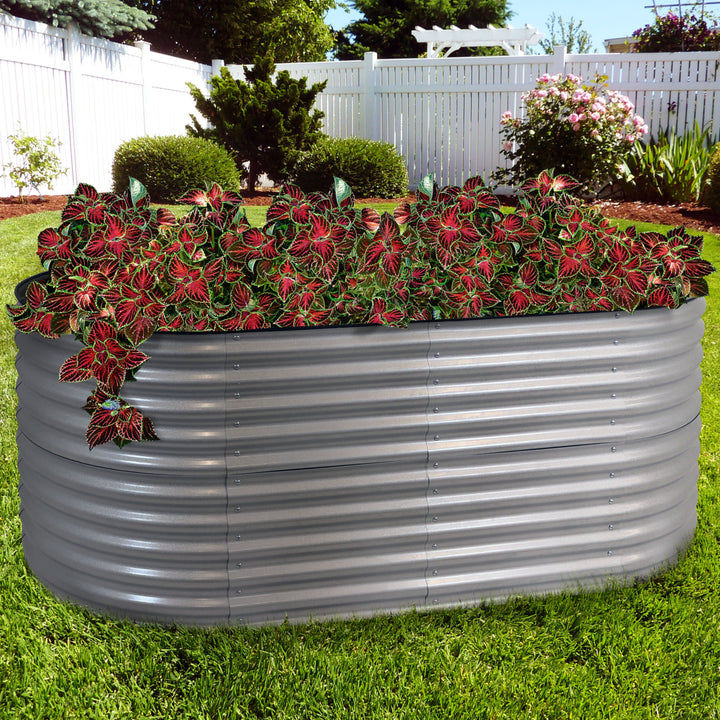 Sunnydaze Galvalume Steel Oval Raised Garden Bed - Silver - 79 in x 32 in Image 6