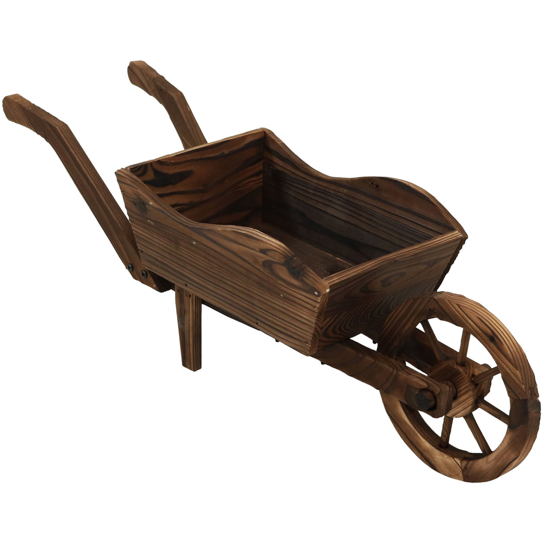 Sunnydaze Natural Wooden Fir Decorative Wheelbarrow Garden Planter Image 1