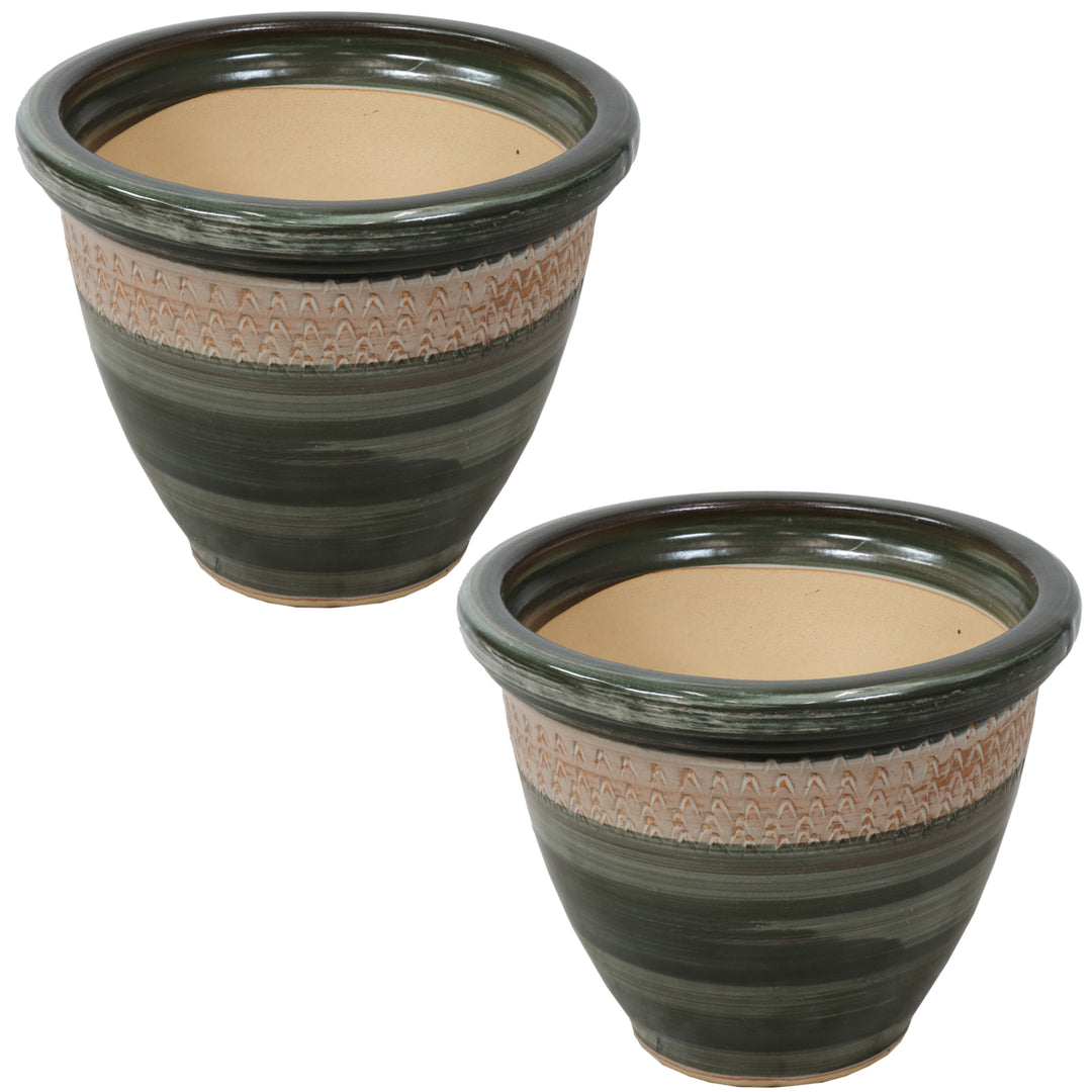 Sunnydaze Purlieu Ceramic Planter - 12" - Tempest - Set of 2 Image 1