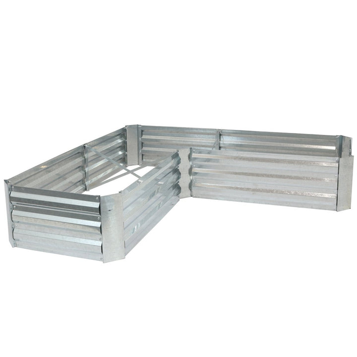 Sunnydaze Galvanized Steel L-Shaped Raised Garden Bed - 59.5 in - Silver Image 1