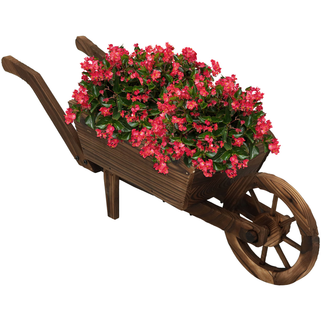 Sunnydaze Natural Wooden Fir Decorative Wheelbarrow Garden Planter Image 6