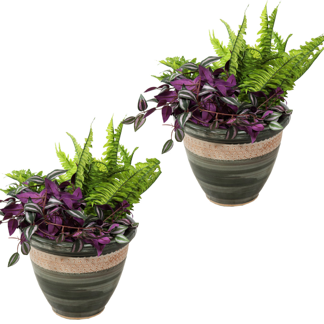 Sunnydaze Purlieu Ceramic Planter - 12" - Tempest - Set of 2 Image 7