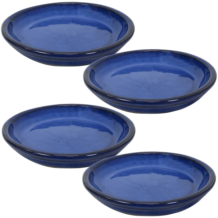 Sunnydaze 7 in Glazed Ceramic Flower Pot/Plant Saucer - Blue - Set of 4 Image 1