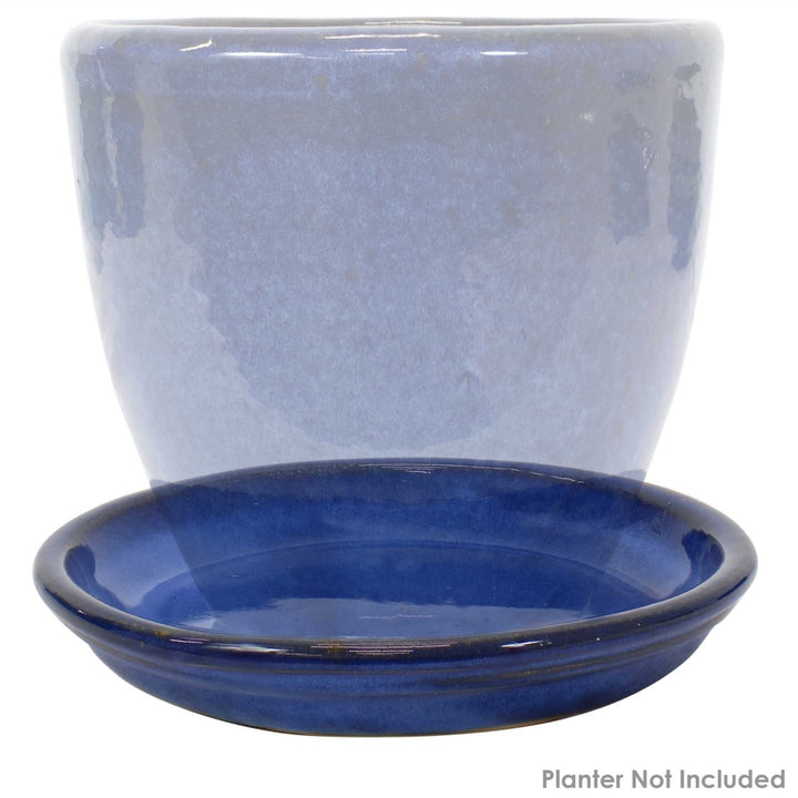 Sunnydaze 7 in Glazed Ceramic Flower Pot/Plant Saucer - Blue - Set of 4 Image 6