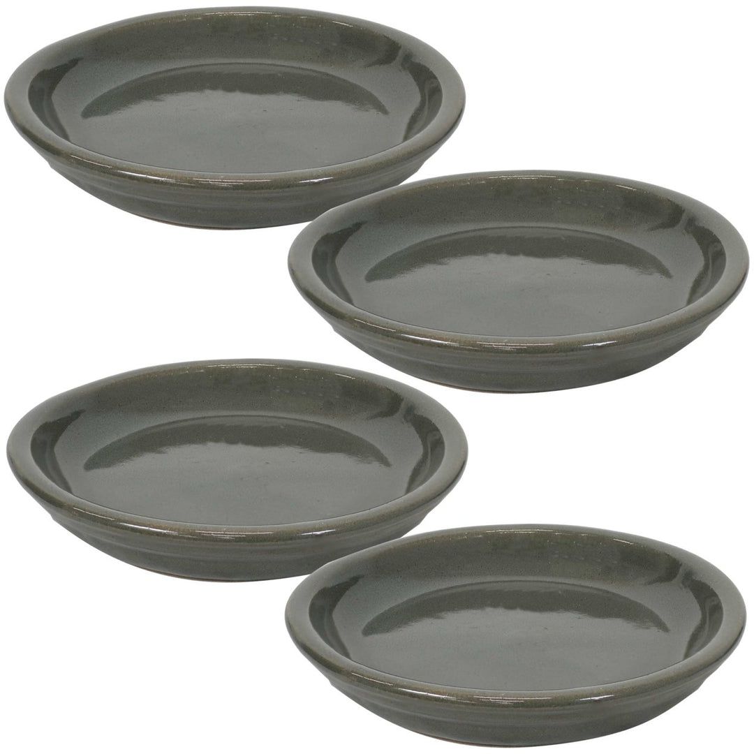 Sunnydaze 7 in Glazed Ceramic Flower Pot/Plant Saucer - Gray - Set of 4 Image 1