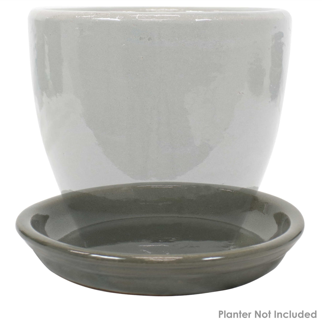 Sunnydaze 7 in Glazed Ceramic Flower Pot/Plant Saucer - Gray - Set of 4 Image 6