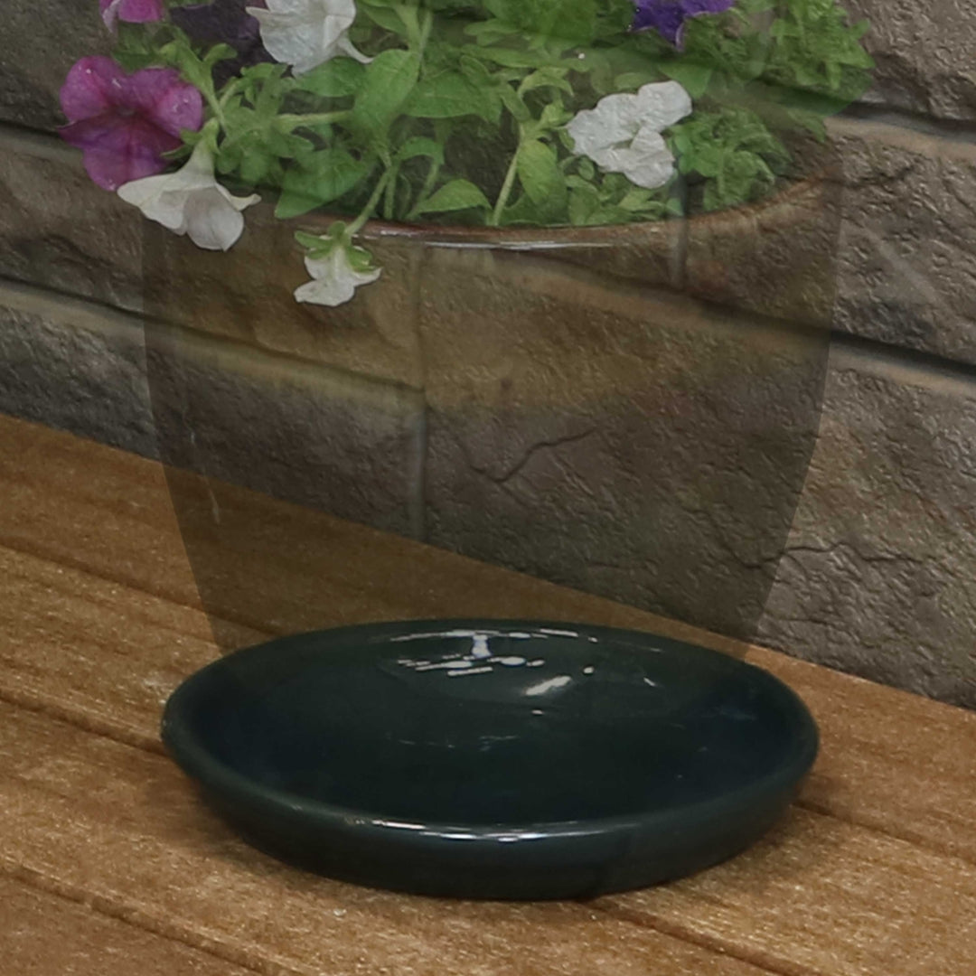 Sunnydaze 7 in Ceramic Flower Pot/Plant Saucer - Dark Green - Set of 4 Image 5