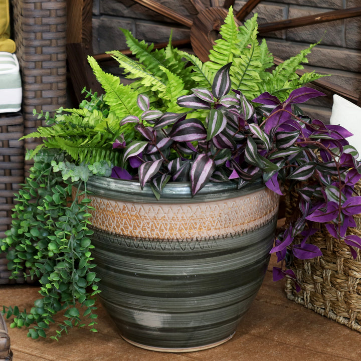 Sunnydaze Purlieu Ceramic Planter - 15" - Tempest Image 2