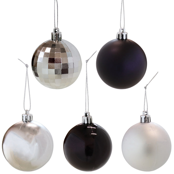 Sunnydaze Modern Holiday 50-Piece Black/Silver Ornament Set - 63.5 mm Image 5