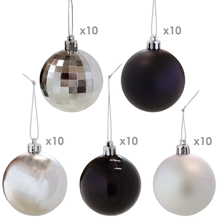 Sunnydaze Modern Holiday 50-Piece Black/Silver Ornament Set - 63.5 mm Image 6