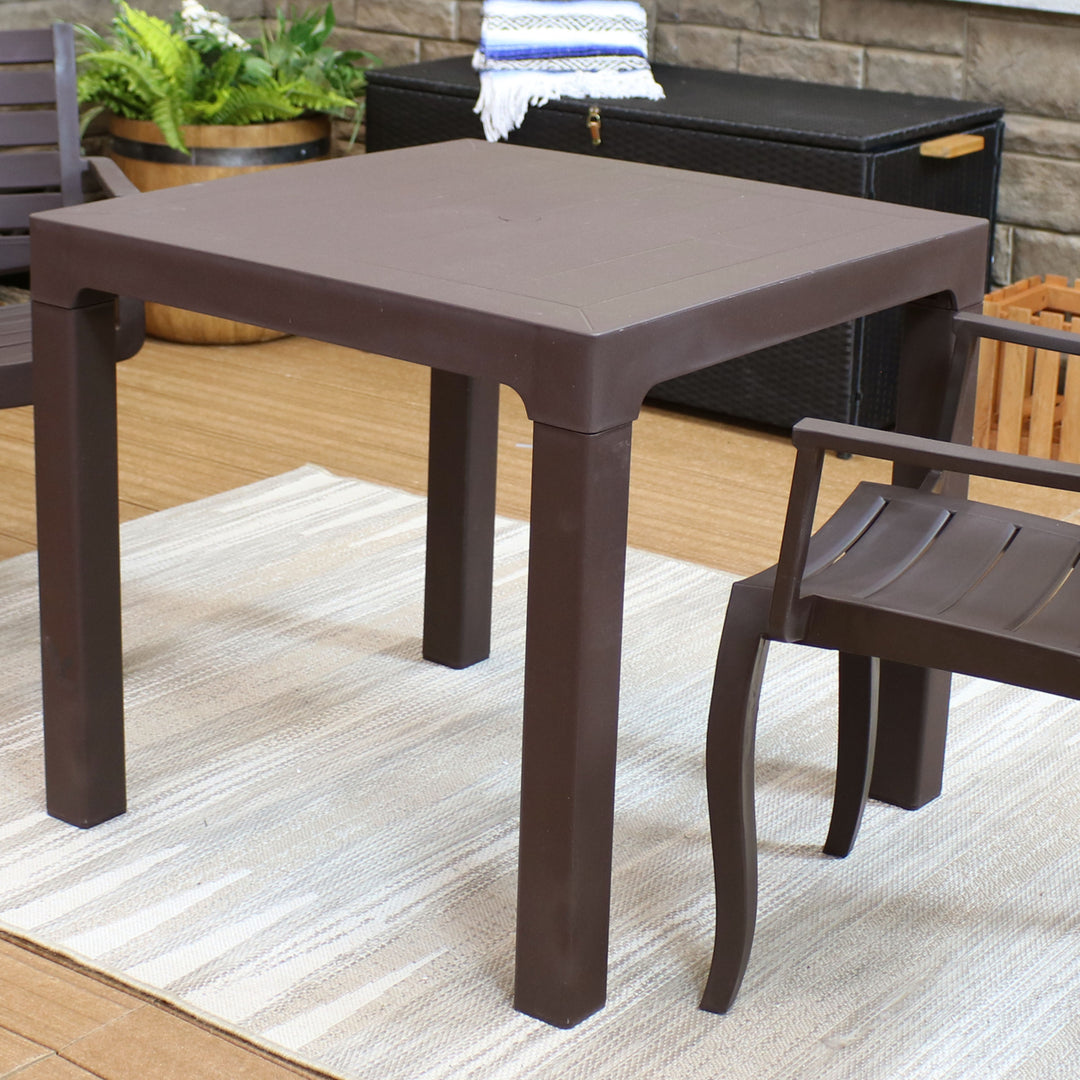 Sunnydaze 31.25 in Plastic Square Patio Dining Table - Brown Image 3