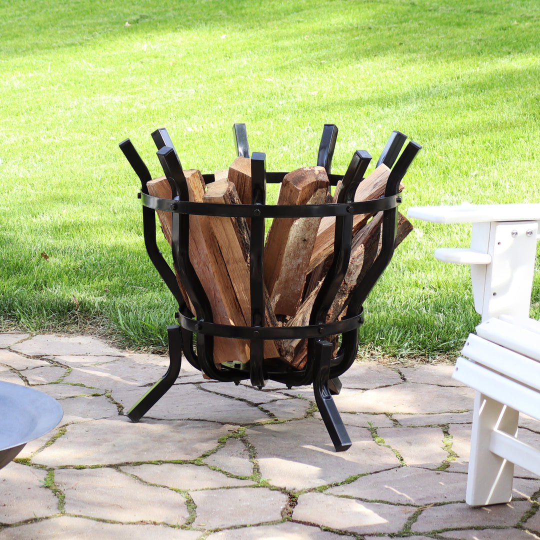 Sunnydaze 23 in Powder-Coated Steel Modern Fluted Firewood Log Rack Holder Image 2