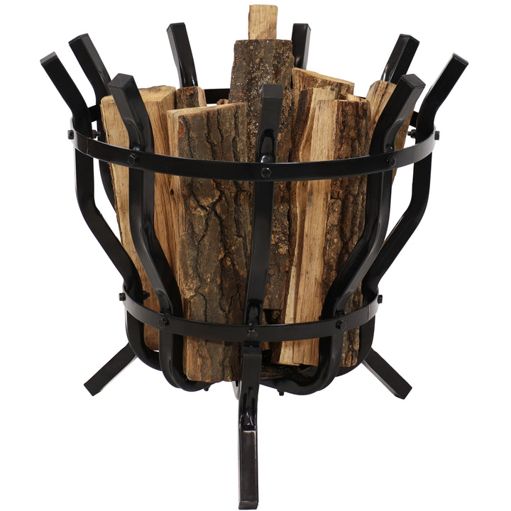 Sunnydaze 23 in Powder-Coated Steel Modern Fluted Firewood Log Rack Holder Image 9