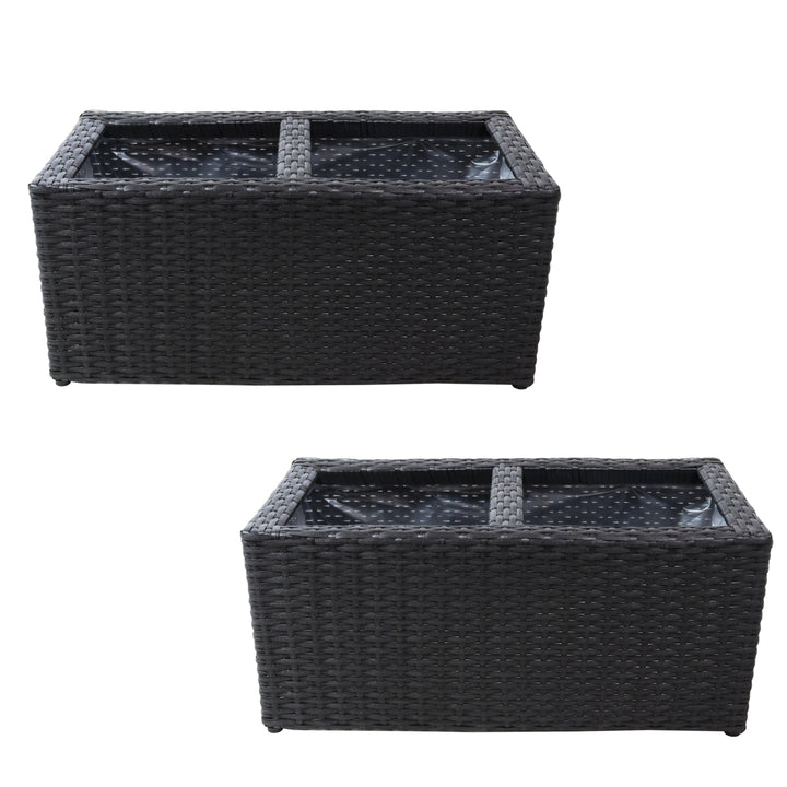 Sunnydaze Polyrattan Indoor Rectangle Planter - Black - Set of 2 Image 1