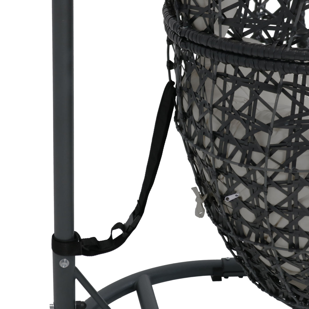 Sunnydaze Resin Wicker Basket Egg Chair with Steel Stand/Cushions - Gray Image 6