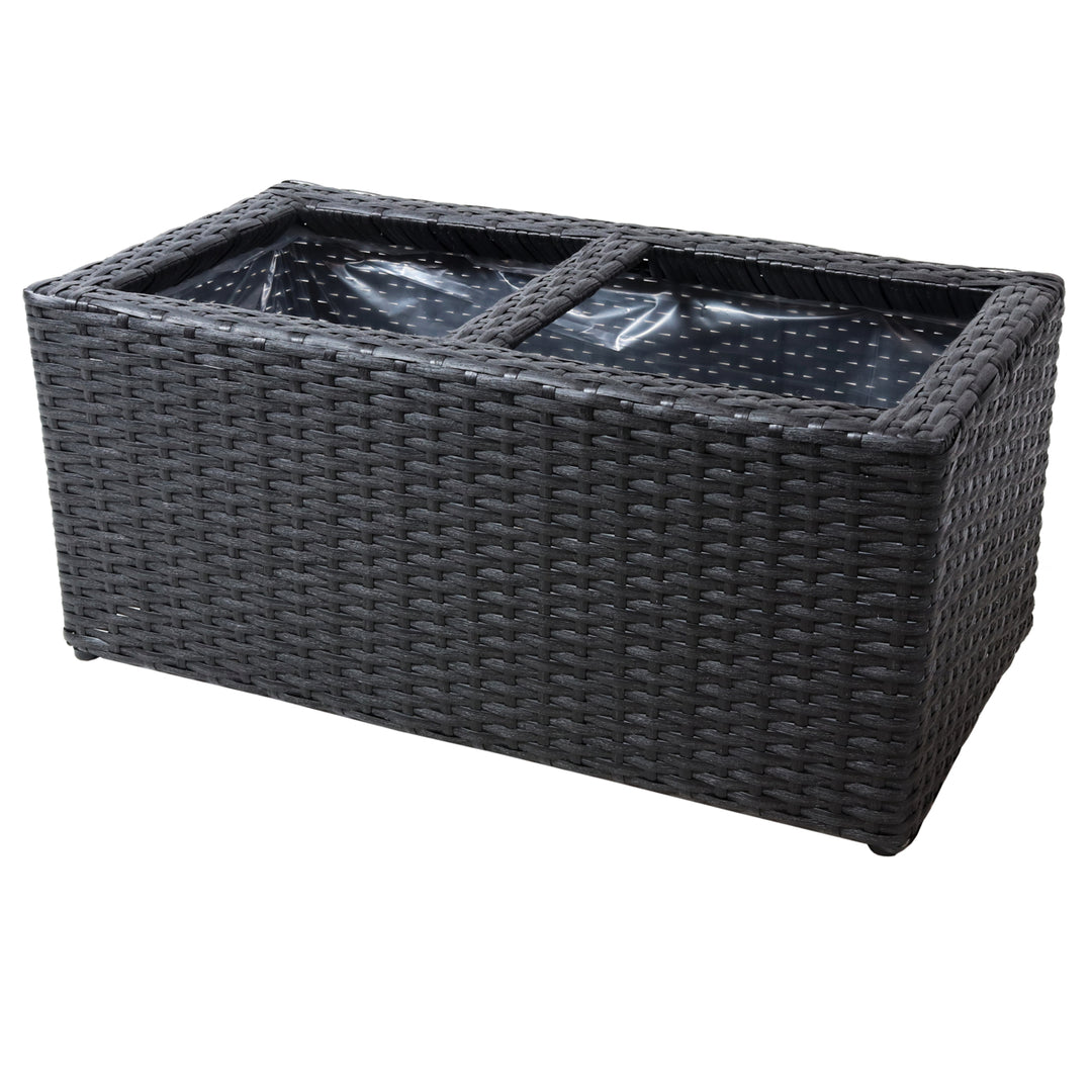 Sunnydaze Polyrattan Indoor Rectangle Planter - Black - Set of 2 Image 8