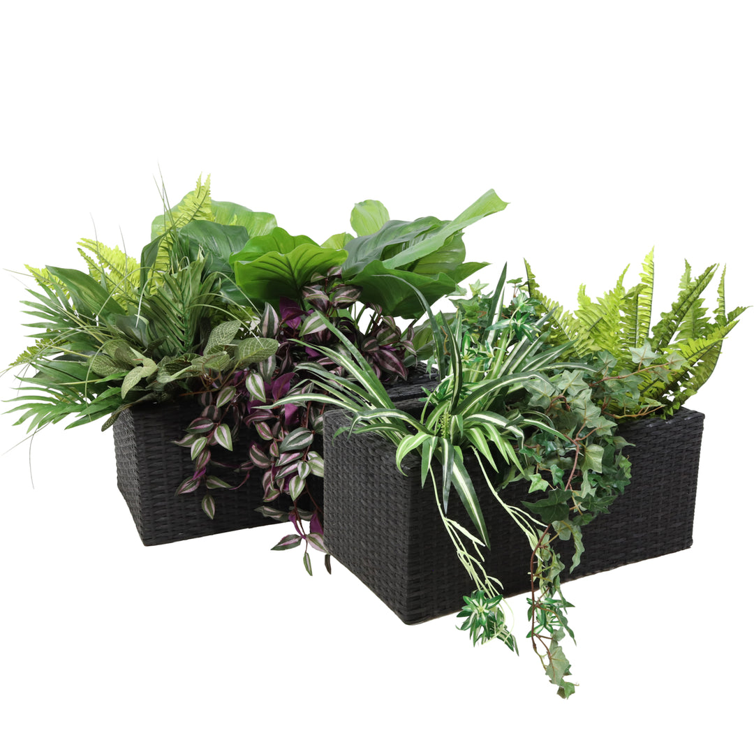 Sunnydaze Polyrattan Indoor Rectangle Planter - Black - Set of 2 Image 5