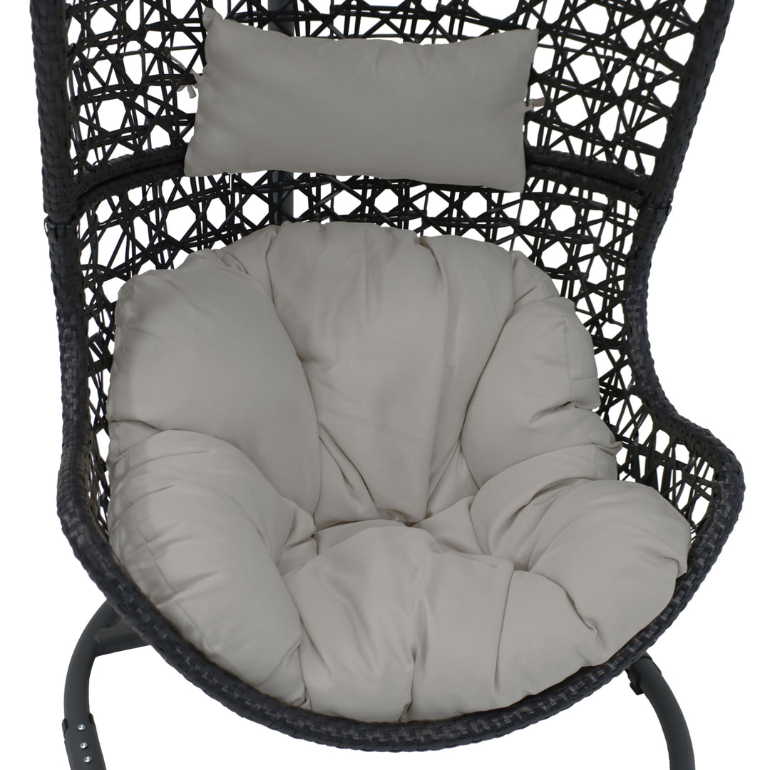 Sunnydaze Resin Wicker Basket Egg Chair with Steel Stand/Cushions - Gray Image 12