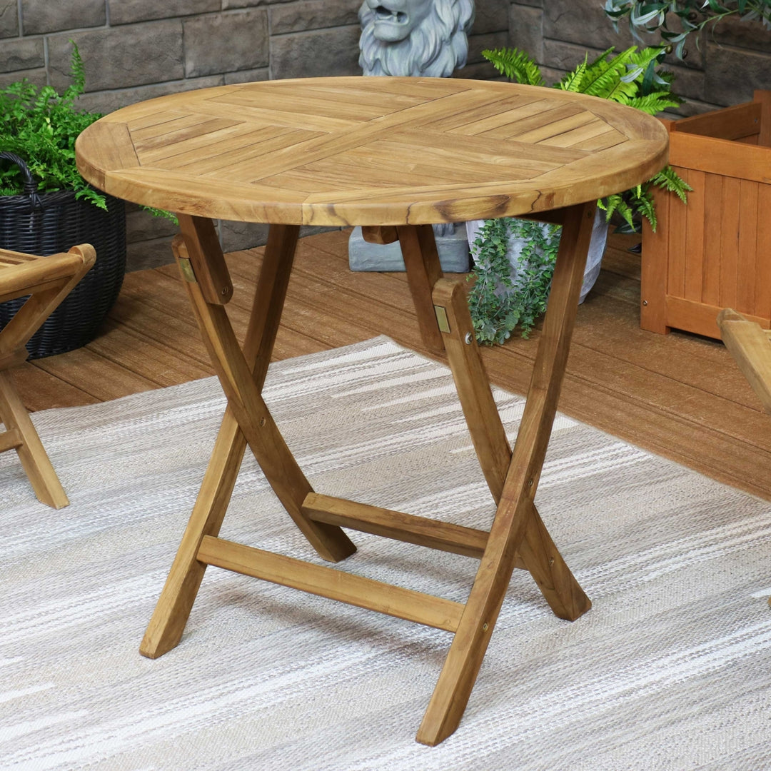 Sunnydaze 32 in Solid Teak Wood Folding Round Patio Dining Image 4