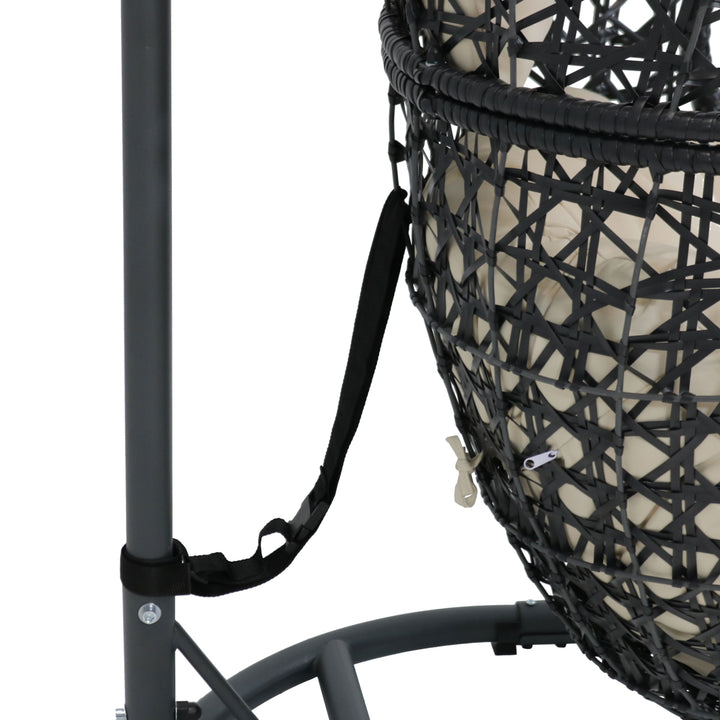 Sunnydaze Resin Wicker Basket Egg Chair with Steel Stand/Cushions - Beige Image 9