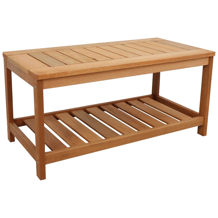 Sunnydaze 35.25 in Meranti Wood Rectangular Patio Coffee Table with Shelf Image 1