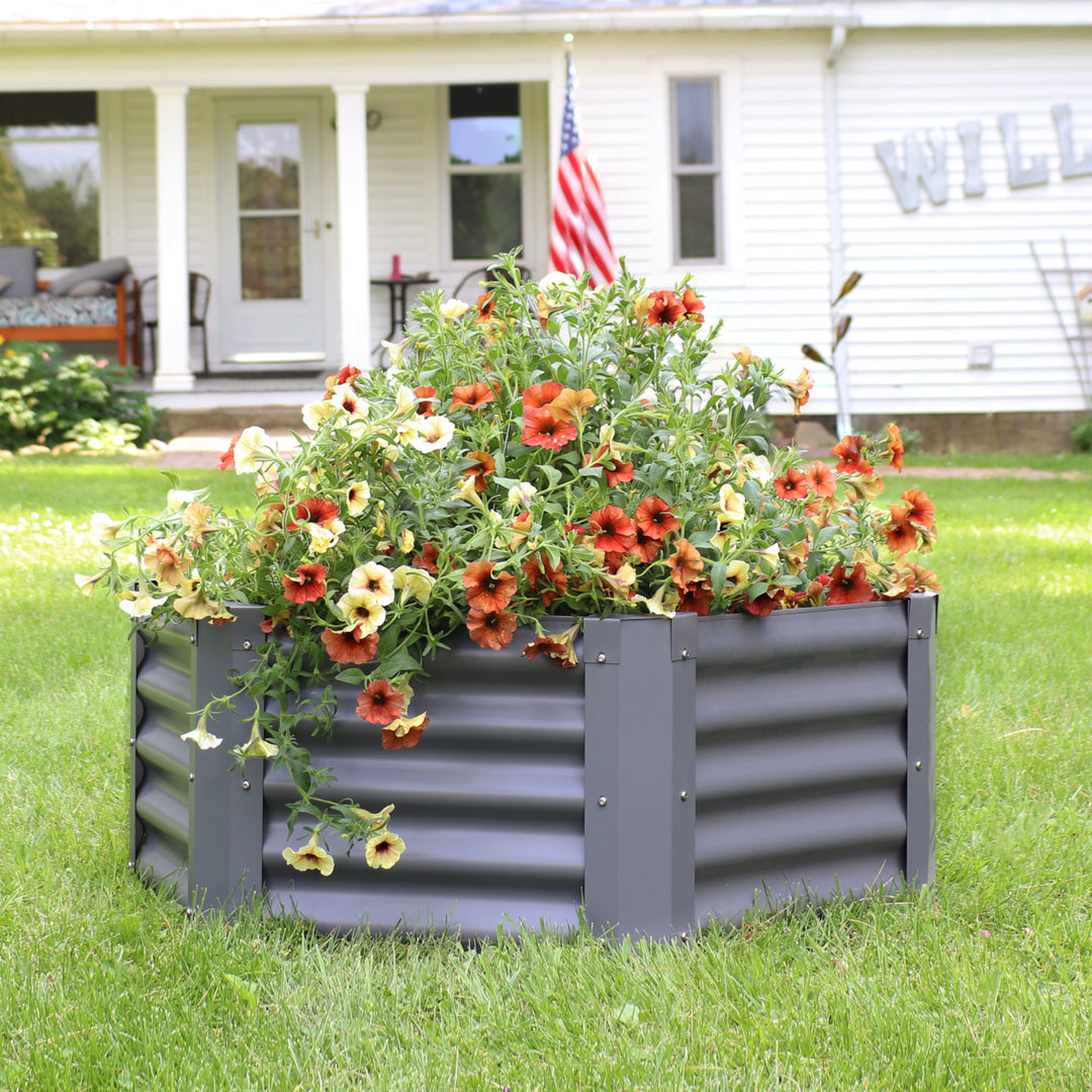 Sunnydaze Powder-Coated Steel Hexagon Raised Garden Bed - Gray - 41 in Image 4