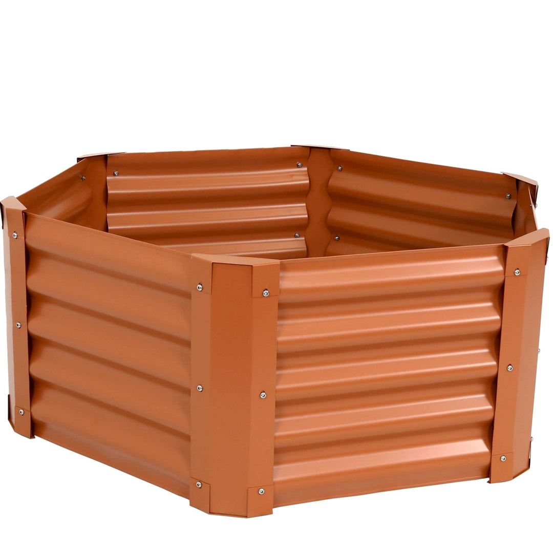 Sunnydaze Powder-Coated Steel Hexagon Raised Garden Bed - Brown - 41 in Image 1