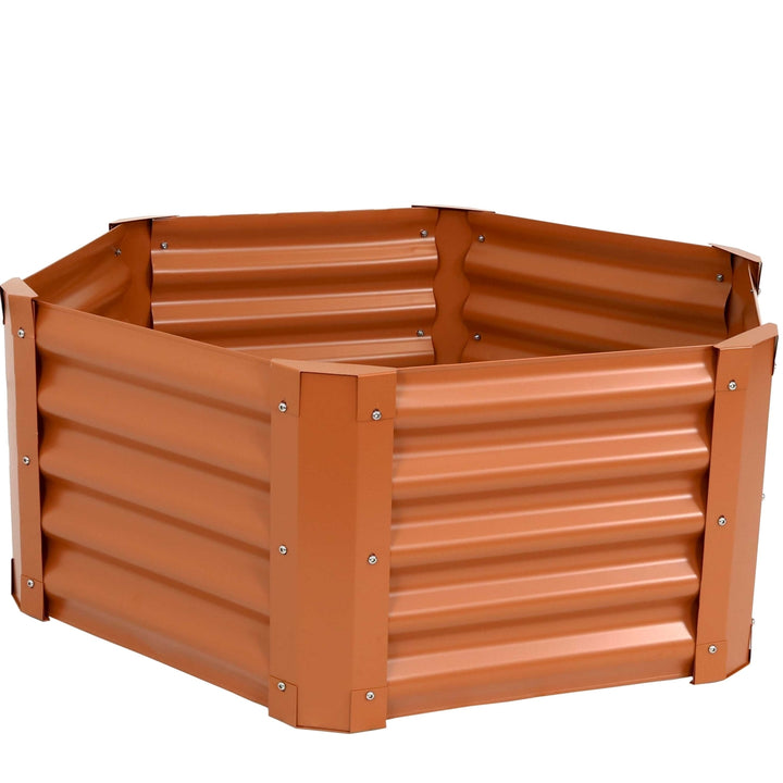 Sunnydaze Powder-Coated Steel Hexagon Raised Garden Bed - Brown - 41 in Image 1