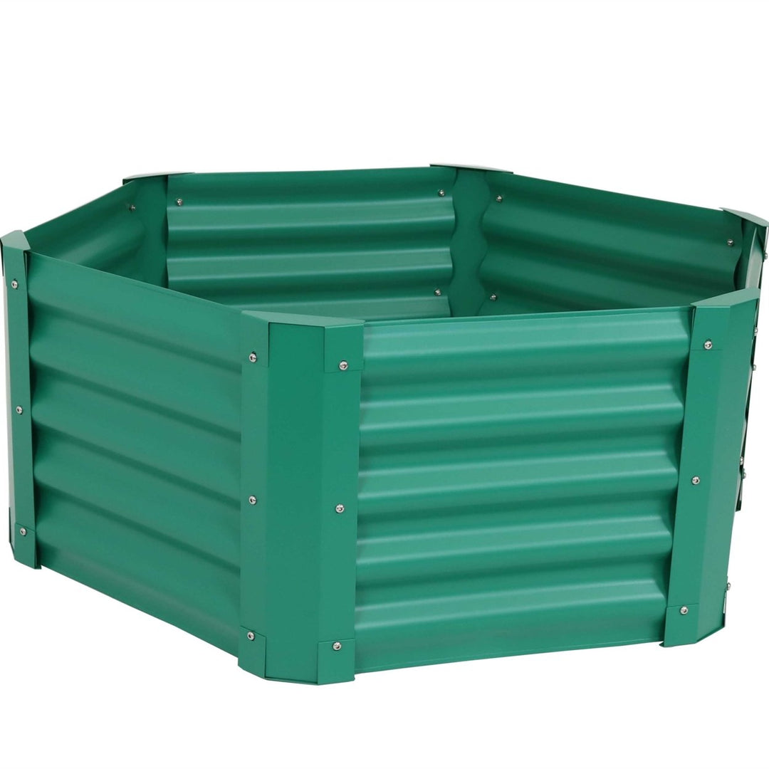 Sunnydaze Powder-Coated Steel Hexagon Raised Garden Bed - Green - 41 in Image 1