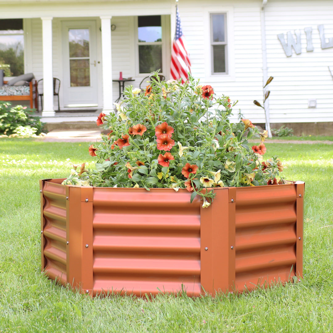 Sunnydaze Powder-Coated Steel Hexagon Raised Garden Bed - Brown - 41 in Image 4