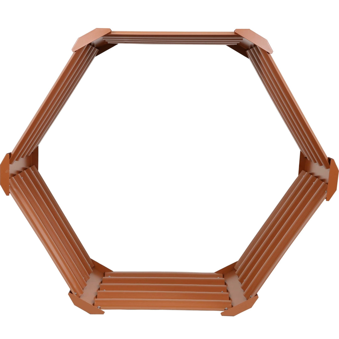 Sunnydaze Powder-Coated Steel Hexagon Raised Garden Bed - Brown - 41 in Image 6