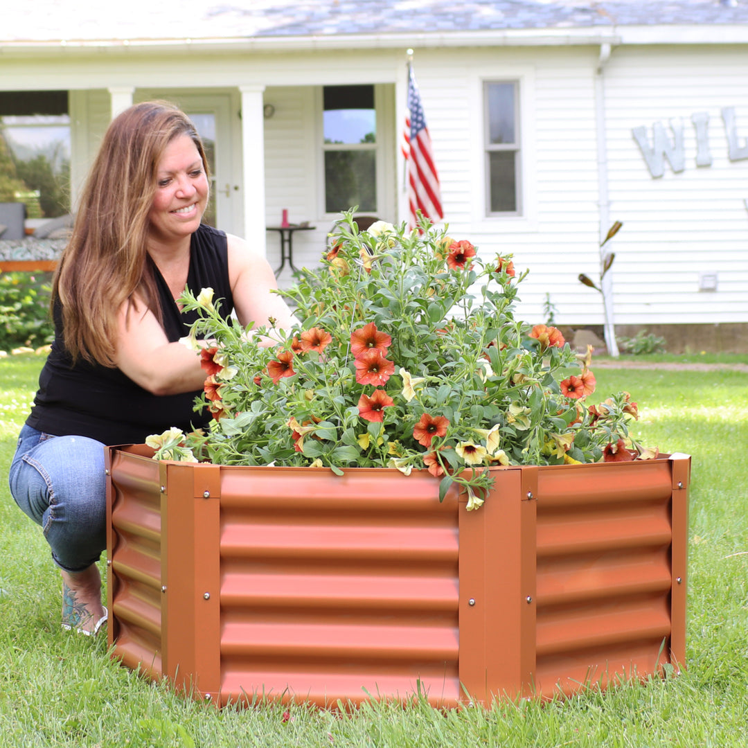 Sunnydaze Powder-Coated Steel Hexagon Raised Garden Bed - Brown - 41 in Image 7