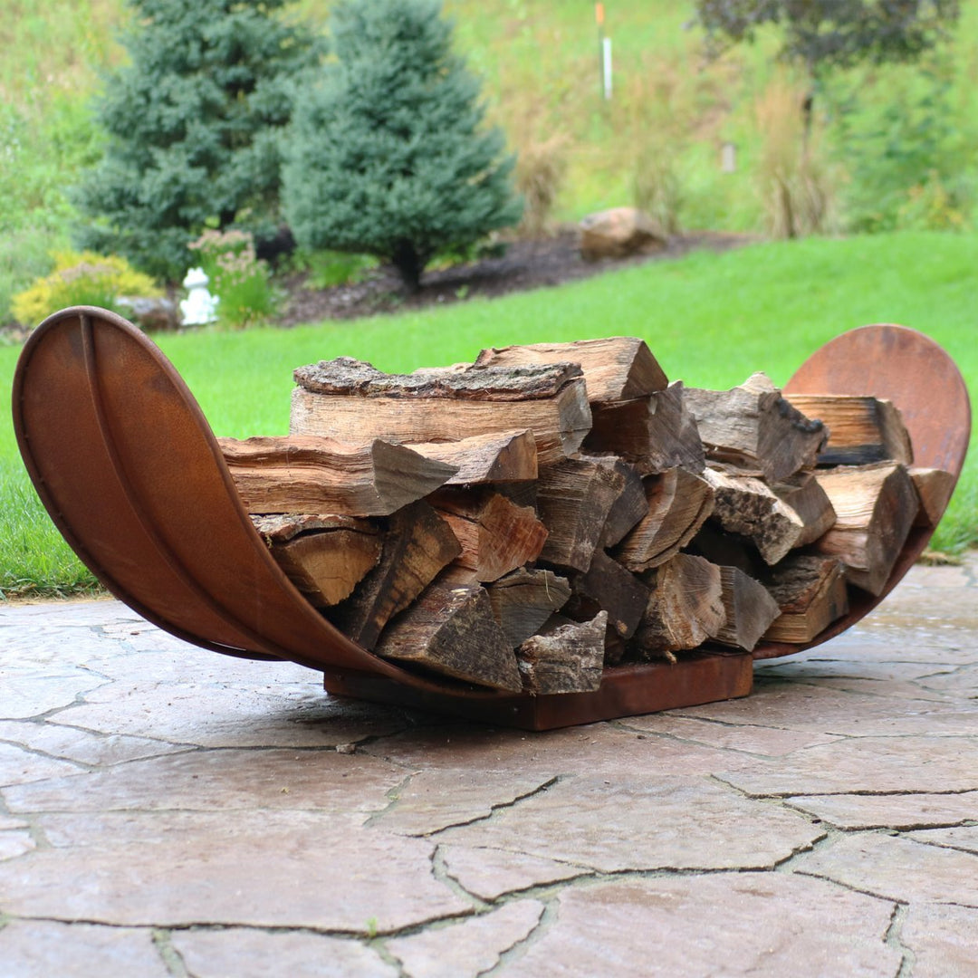 Sunnydaze 4 ft Curved Rustic Steel Firewood Log Rack - Rust Image 2