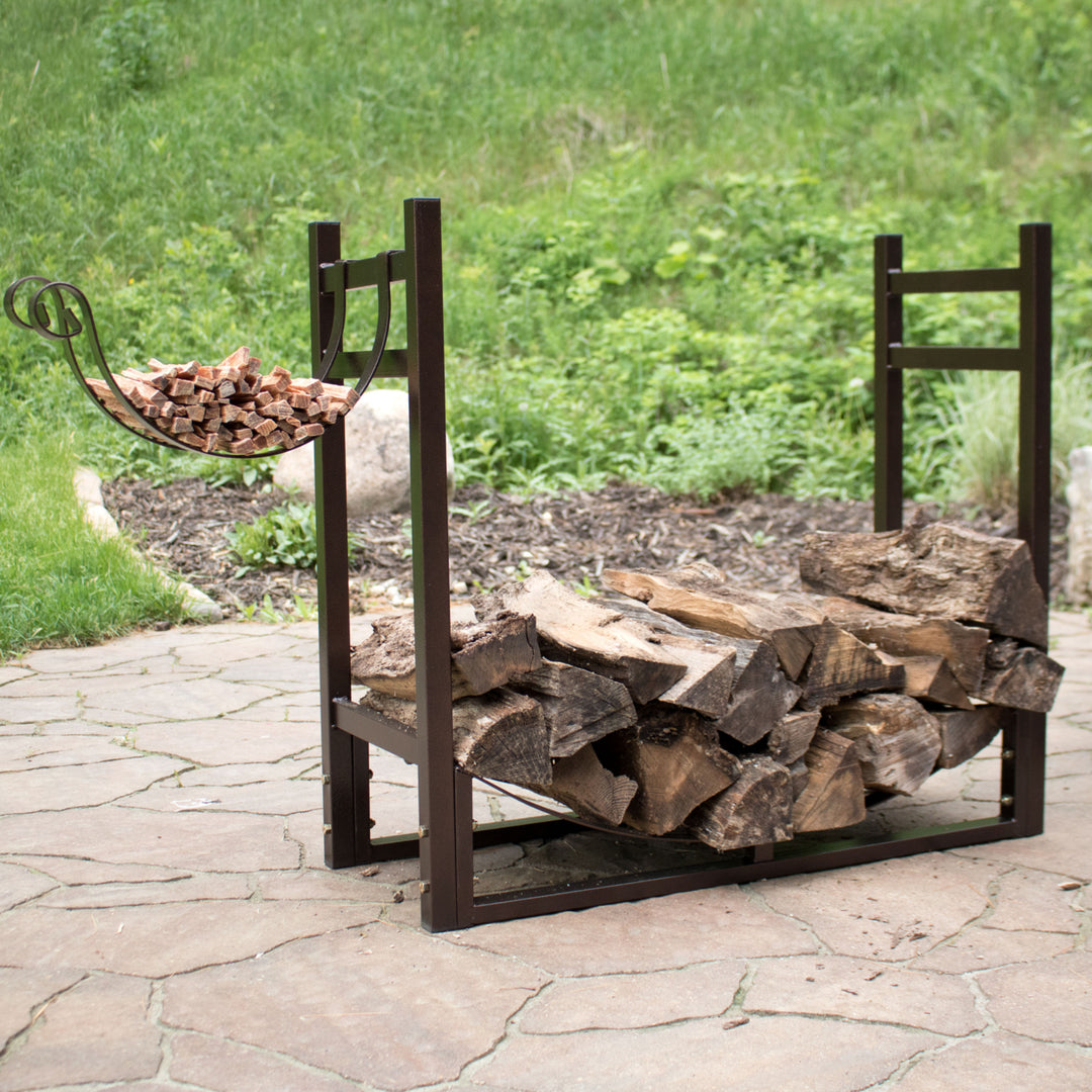 Sunnydaze 33 in Steel Firewood Log Rack with Kindling Holder - Bronze Image 5