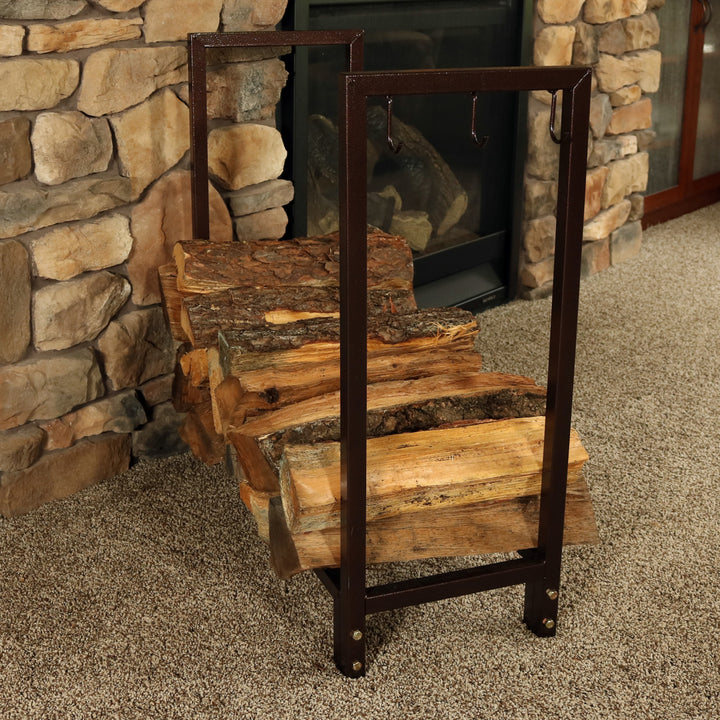 Sunnydaze 30 in Steel Firewood Log Rack with Fireplace Tool Hooks - Bronze Image 4