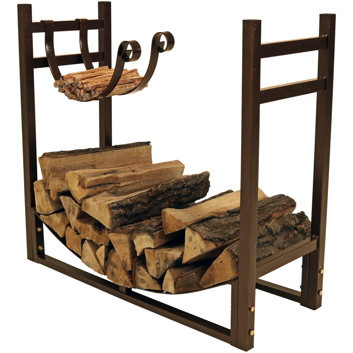 Sunnydaze 33 in Steel Firewood Log Rack with Kindling Holder - Bronze Image 6