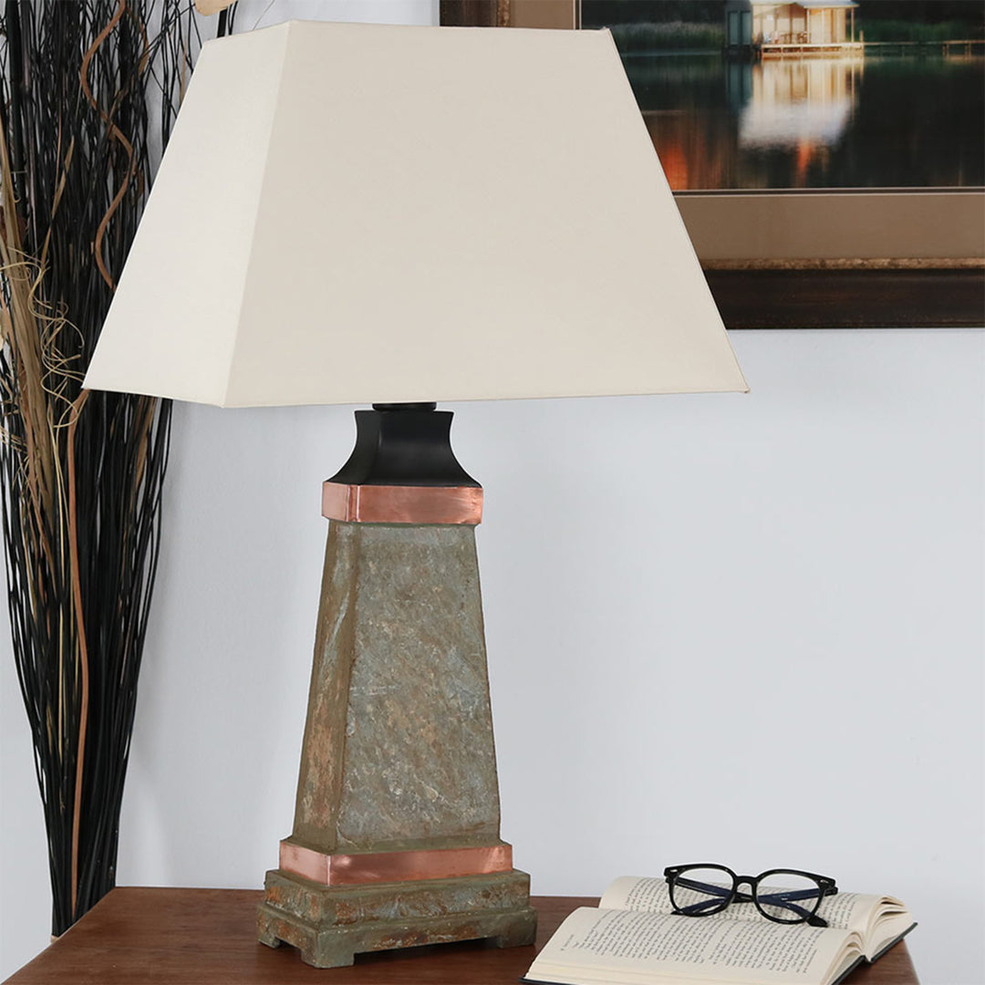 Sunnydaze 30 in Copper Trimmed Slate Indoor and Outdoor Table Lamp Image 4