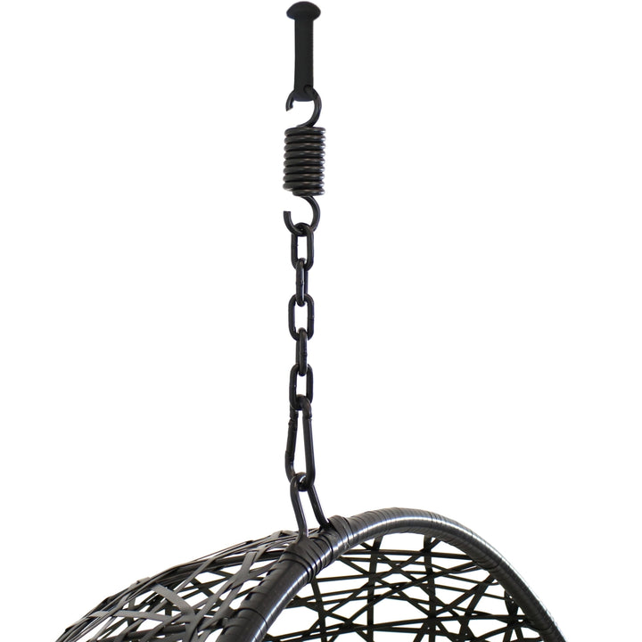 Sunnydaze Black Resin Wicker Round Hanging Egg Chair with Cushions - Gray Image 7