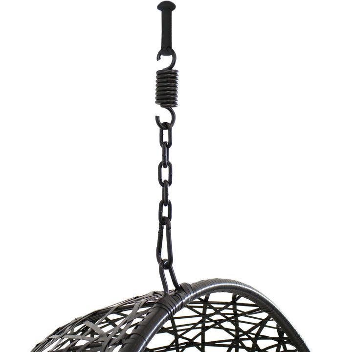 Sunnydaze Black Resin Wicker Round Hanging Egg Chair with Cushions - Gray Image 9