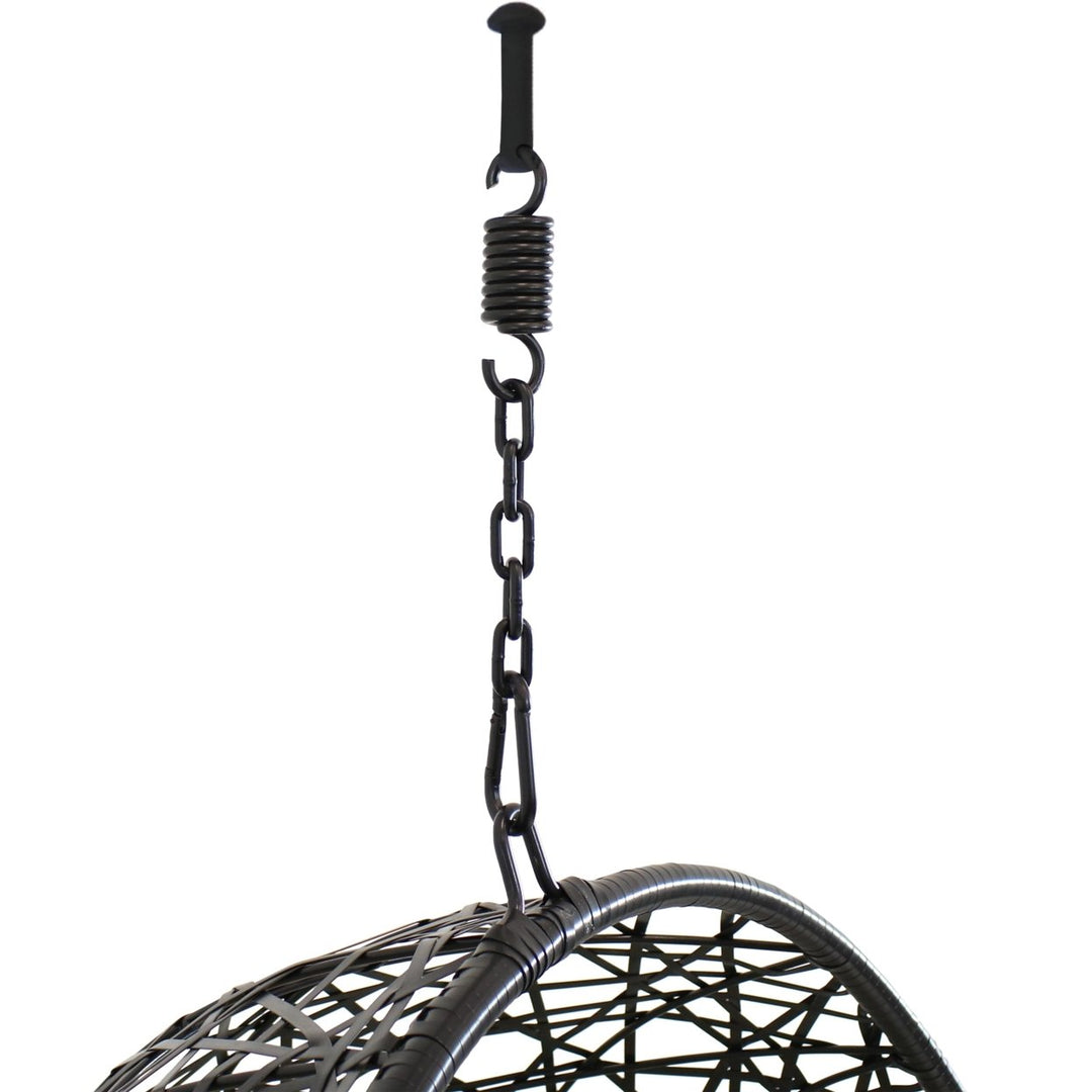 Sunnydaze Resin Wicker Hanging Egg Chair with Steel Stand/Cushion - Gray Image 8