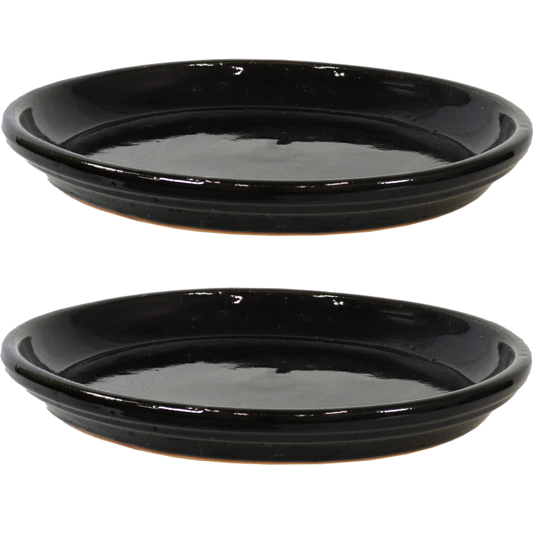 Sunnydaze Glazed Ceramic Planter Saucers - 12" - Obsidian - Set of 2 Image 1