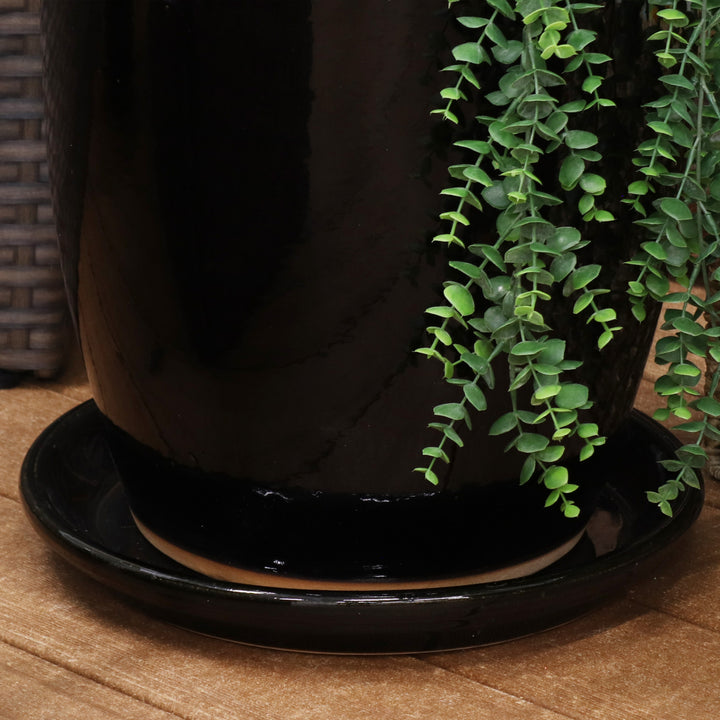 Sunnydaze Glazed Ceramic Planter Saucers - 12" - Obsidian - Set of 2 Image 4