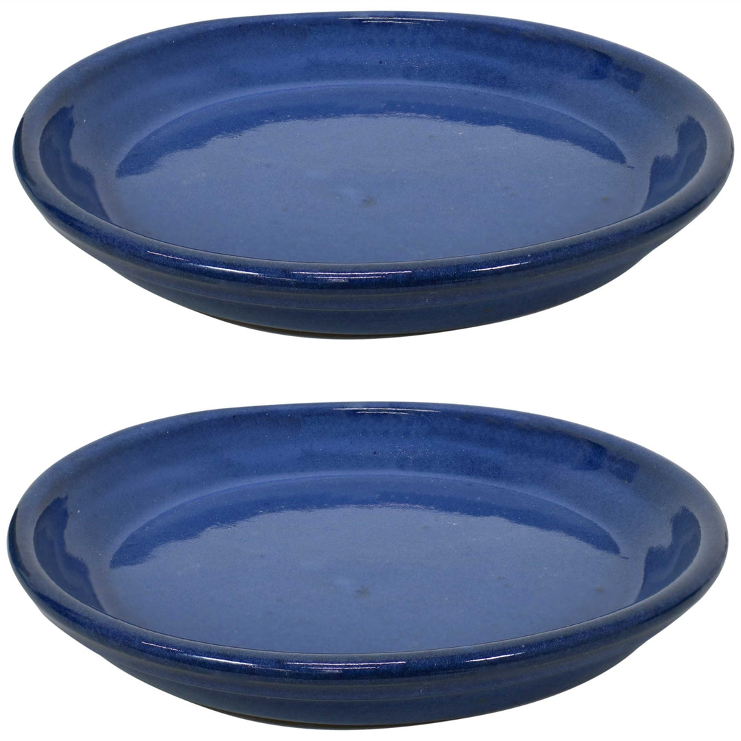 Sunnydaze 9 in Glazed Ceramic Flower Pot/Plant Saucer - Blue - Set of 2 Image 1