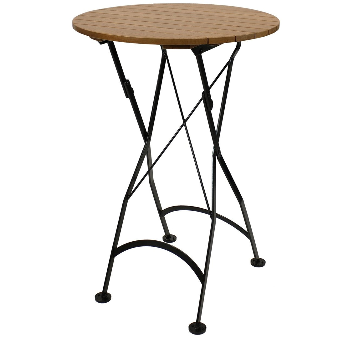 Sunnydaze 28 in European Chestnut Round Folding Patio Bar-Height Table Image 1