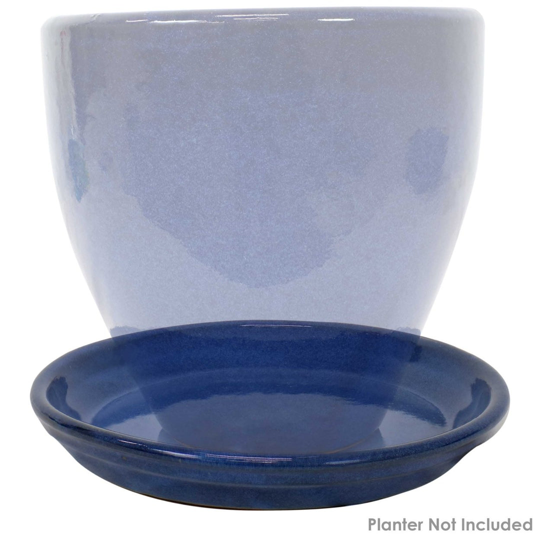 Sunnydaze 9 in Glazed Ceramic Flower Pot/Plant Saucer - Blue - Set of 2 Image 6