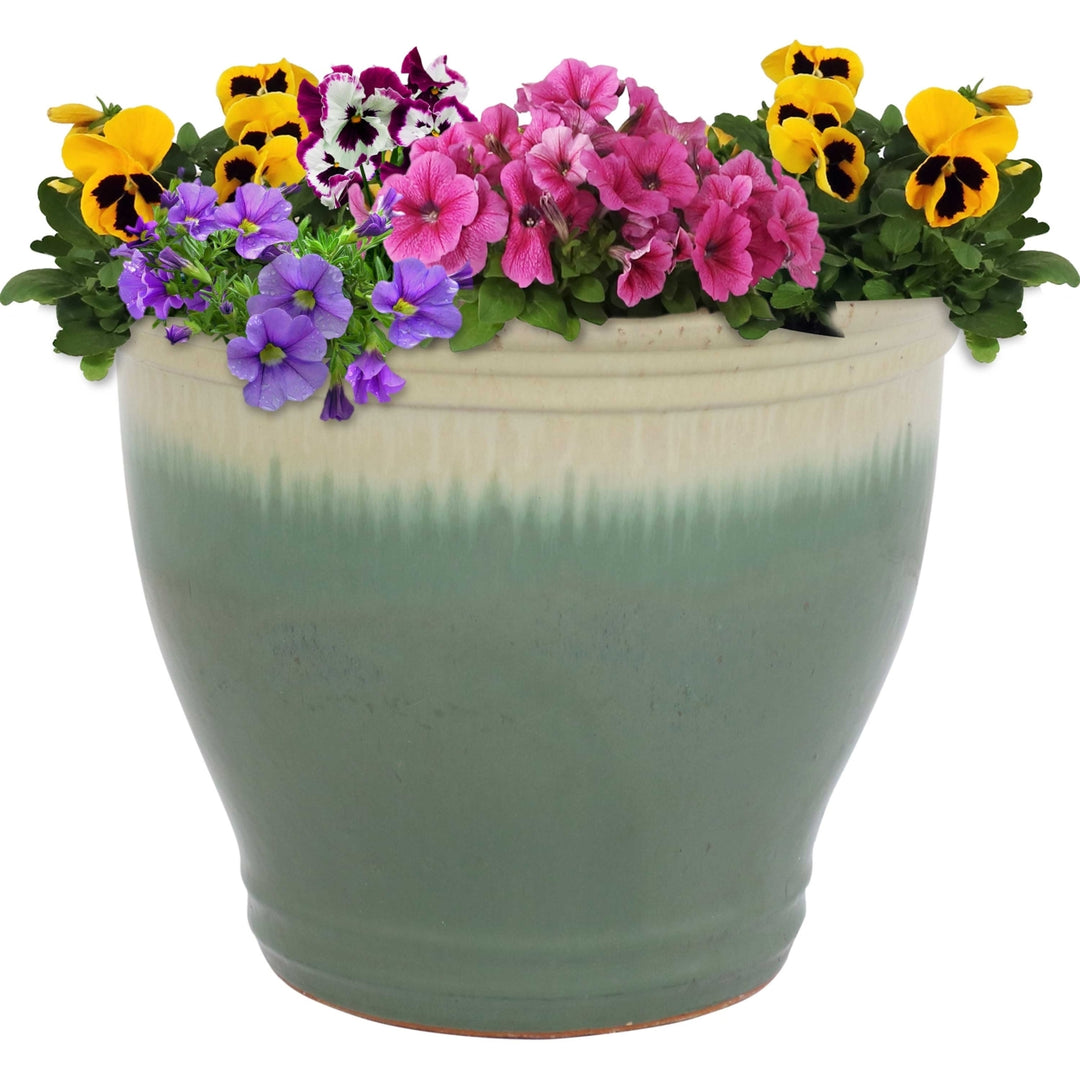 Sunnydaze 15 in Studio High-Fired Glazed Ceramic Planter - Seafoam Image 5