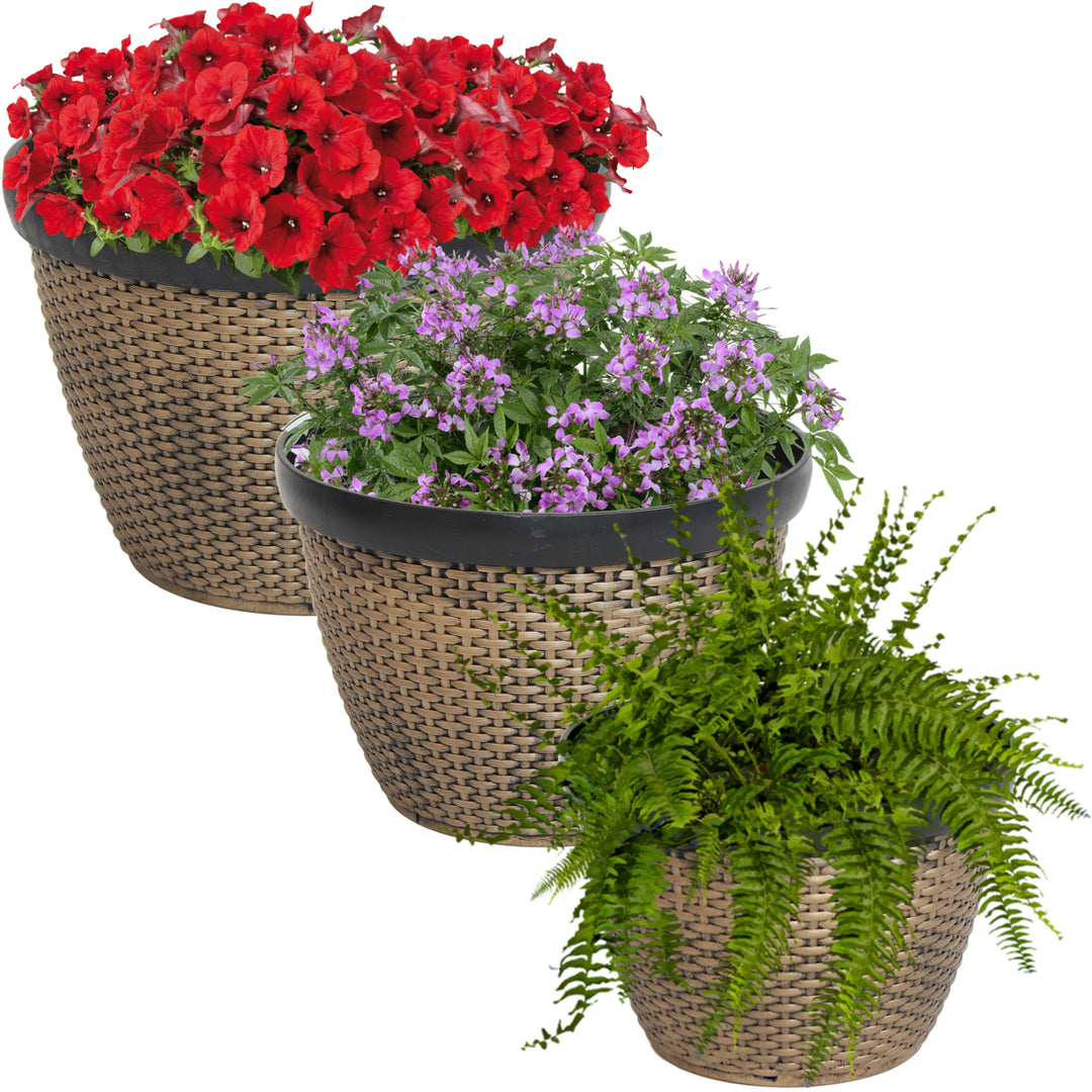 Sunnydaze Resin Basketweave Outdoor Planter 12 in, 13 in, 15 in - Set of 3 Image 5