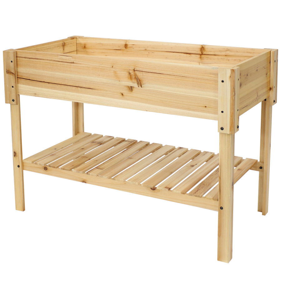 Sunnydaze Wooden Raised Garden Bed Planter Box with Shelf - 42 in Image 1